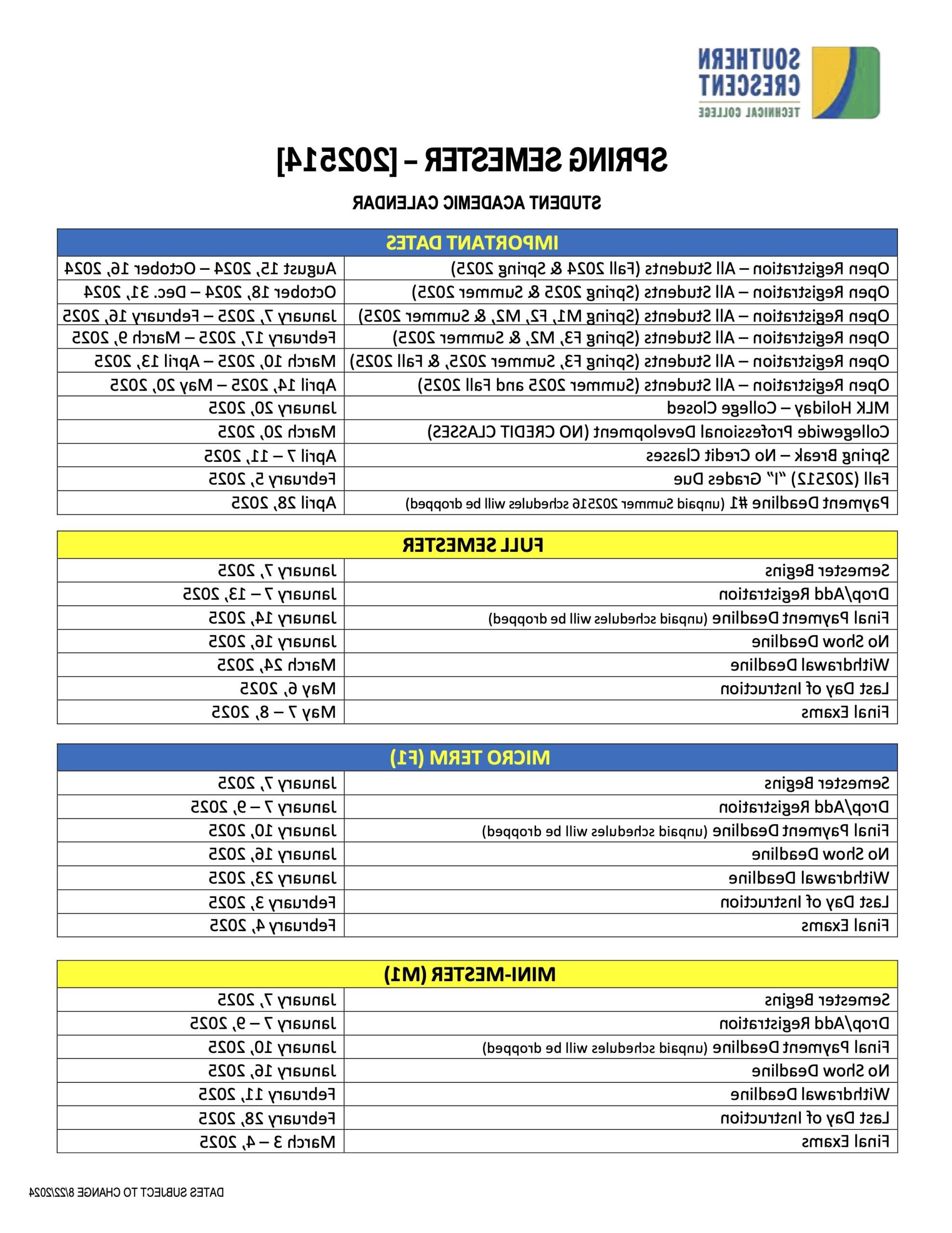 Spring 2024 Calendar